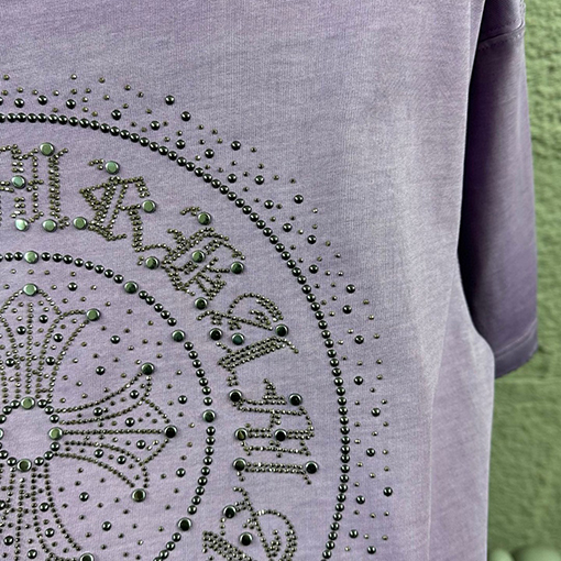 クロムハーツコピー 新モデルスタイルダメージウォッシュヴィンテージ風ラインストーン装飾の半袖Tシャツ