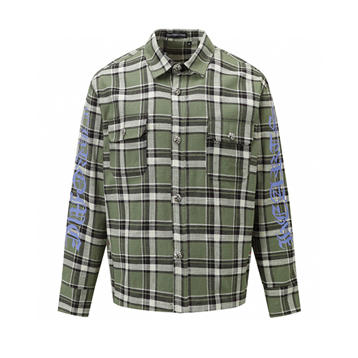 クロムハーツ 新作ストライプチェックパッチワークシルバーボタンカーディガン長袖シャツ