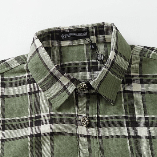 クロムハーツ 新作ストライプチェックパッチワークシルバーボタンカーディガン長袖シャツ