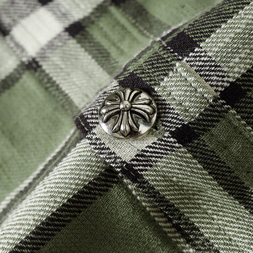 クロムハーツ 新作ストライプチェックパッチワークシルバーボタンカーディガン長袖シャツ