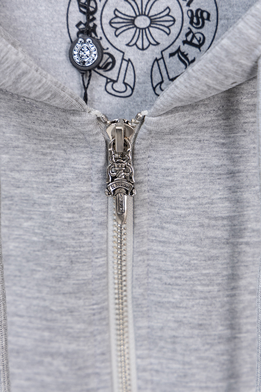 クロムハーツブランドコピー 馬蹄形の袖に文字プリントのドローストリング付きジップアップフードジャケット