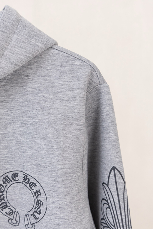 クロムハーツブランドコピー 馬蹄形の袖に文字プリントのドローストリング付きジップアップフードジャケット