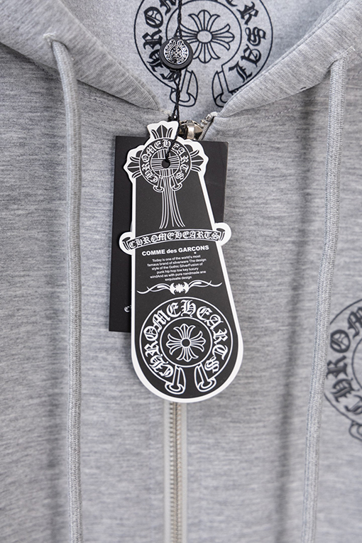 クロムハーツブランドコピー 馬蹄形の袖に文字プリントのドローストリング付きジップアップフードジャケット