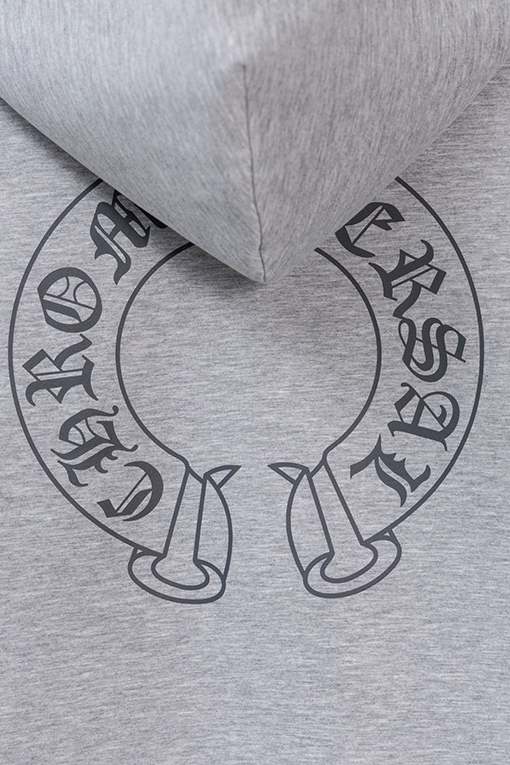 クロムハーツブランドコピー 馬蹄形の袖に文字プリントのドローストリング付きジップアップフードジャケット