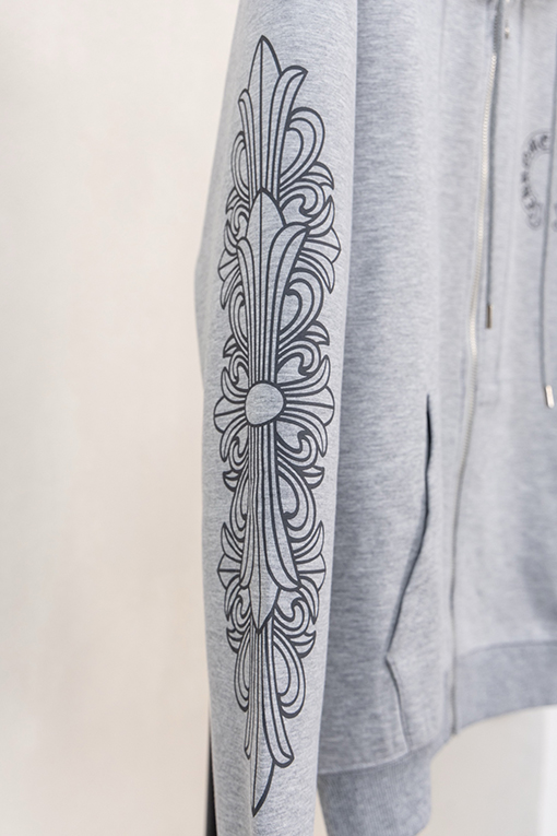 クロムハーツブランドコピー 馬蹄形の袖に文字プリントのドローストリング付きジップアップフードジャケット