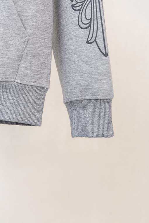 クロムハーツブランドコピー 馬蹄形の袖に文字プリントのドローストリング付きジップアップフードジャケット