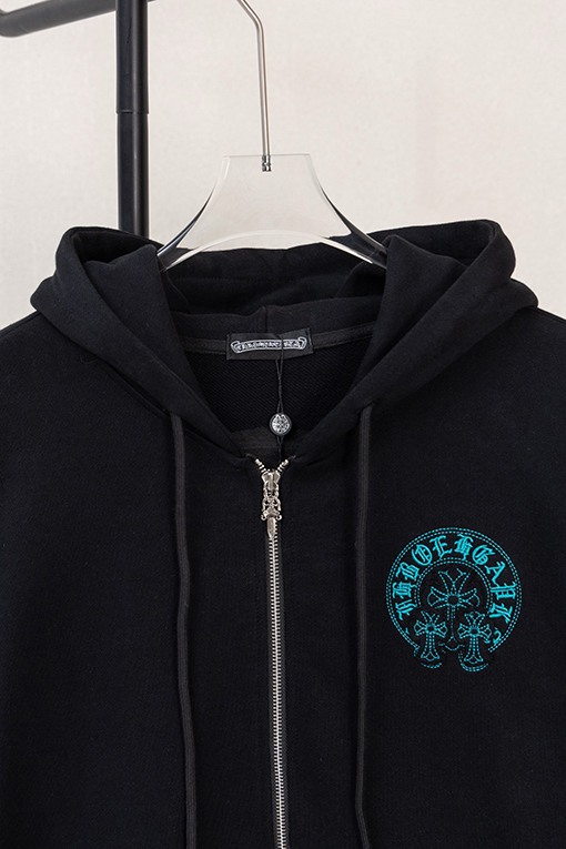 クロムハーツ 磨きげ刺繍ロゴりドローストリングジッパーフード付きジャケット