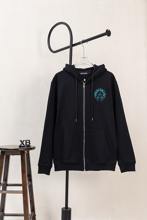 クロムハーツ 磨きげ刺繍ロゴりドローストリングジッパーフード付きジャケット