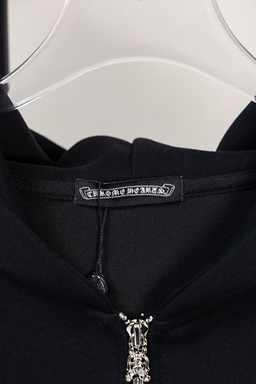 クロムハーツ パールがあしらわれた十字架の刺繍りフード付きジップアップスウェットシャツ