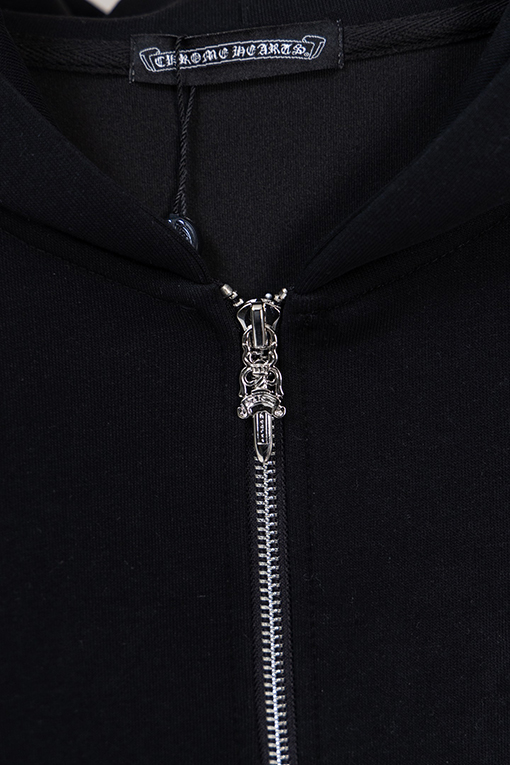 クロムハーツ パールがあしらわれた十字架の刺繍りフード付きジップアップスウェットシャツ