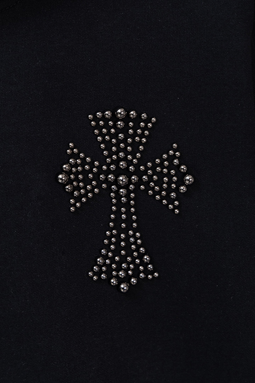 クロムハーツ パールがあしらわれた十字架の刺繍りフード付きジップアップスウェットシャツ