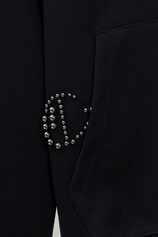 クロムハーツ パールがあしらわれた十字架の刺繍りフード付きジップアップスウェットシャツ