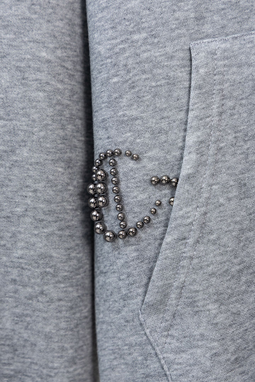 クロムハーツ パールがあしらわれた十字架の刺繍りフード付きジップアップスウェットシャツ