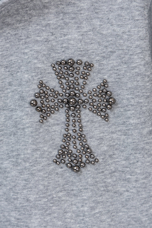 クロムハーツ パールがあしらわれた十字架の刺繍りフード付きジップアップスウェットシャツ