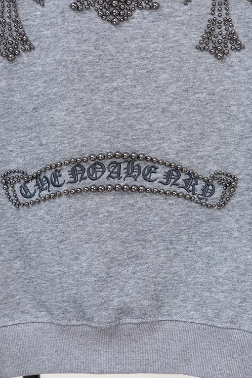 クロムハーツ パールがあしらわれた十字架の刺繍りフード付きジップアップスウェットシャツ