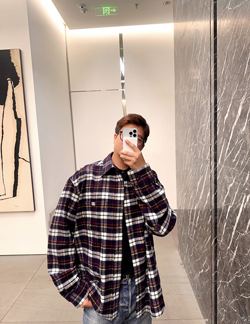 セリーヌ チェック柄の長袖シャツ