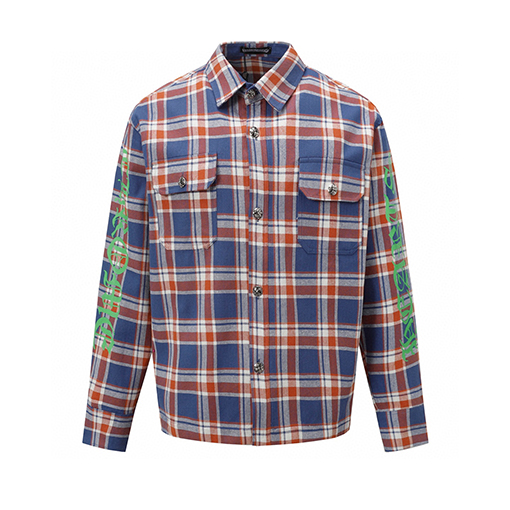 クロムハーツ 新作ストライプチェックパッチワークシルバーボタンカーディガン長袖シャツ