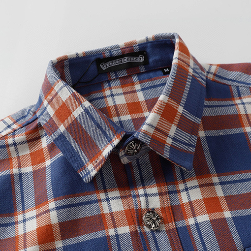 クロムハーツ 新作ストライプチェックパッチワークシルバーボタンカーディガン長袖シャツ