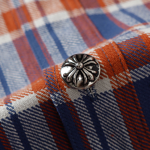 クロムハーツ 新作ストライプチェックパッチワークシルバーボタンカーディガン長袖シャツ