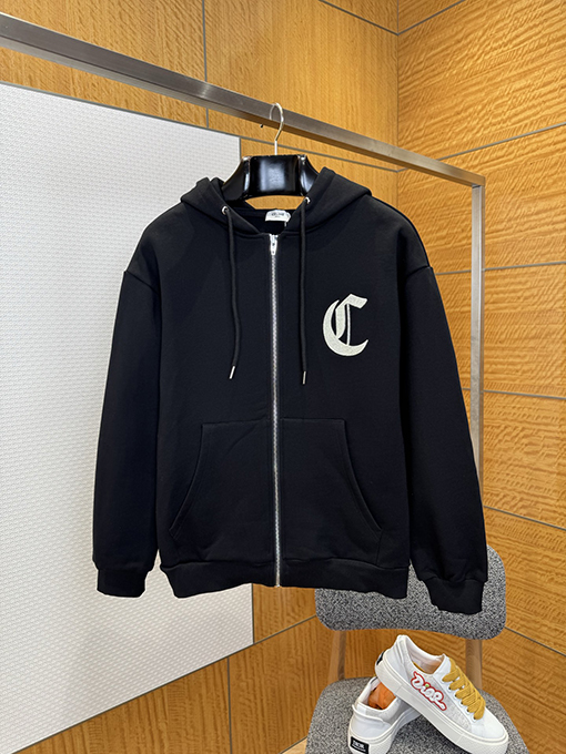 セリーヌブランドスーパーコピー CELINE 刺繍りジッパー付きフード付きスウェットシャツジャケット