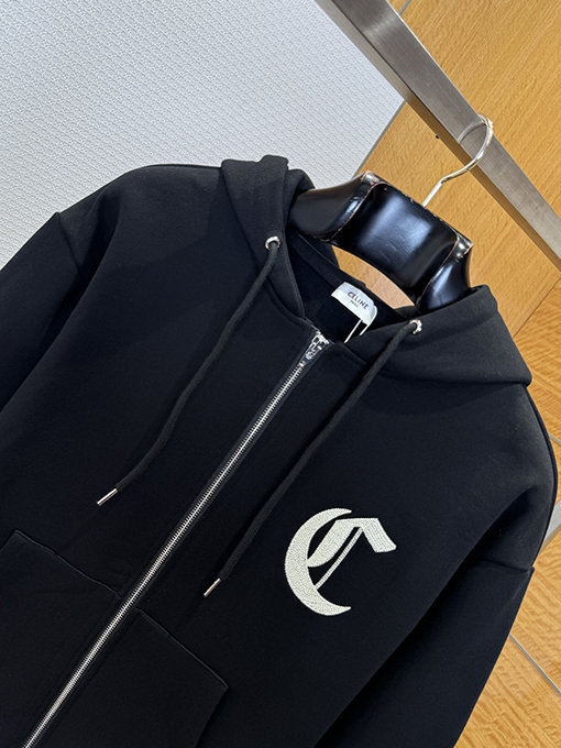 セリーヌブランドスーパーコピー CELINE 刺繍りジッパー付きフード付きスウェットシャツジャケット