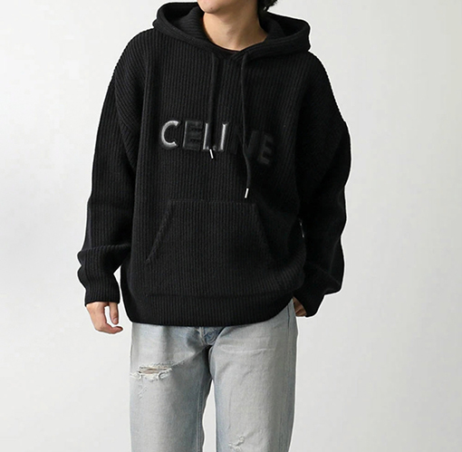 セリーヌ CELINE レザーアップリケ刺繍りウールパーカー