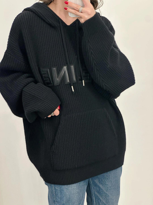 セリーヌ CELINE レザーアップリケ刺繍りウールパーカー