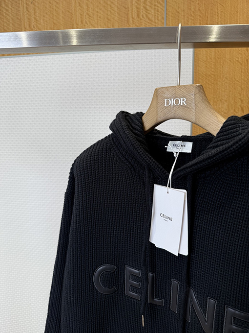 セリーヌ CELINE レザーアップリケ刺繍りウールパーカー