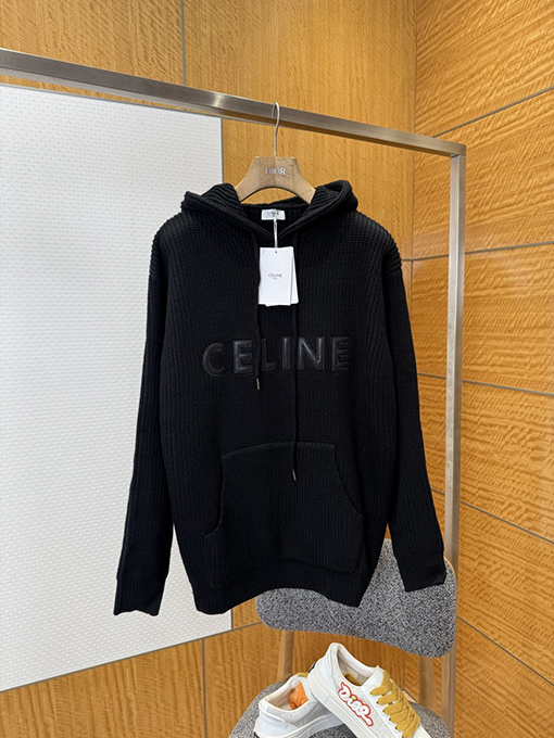 セリーヌ CELINE レザーアップリケ刺繍りウールパーカー