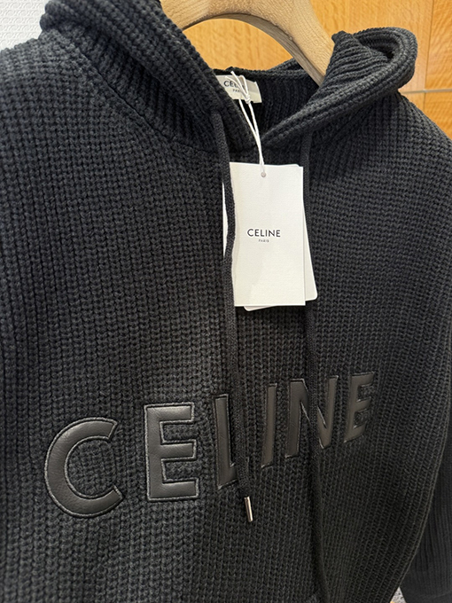 セリーヌ CELINE レザーアップリケ刺繍りウールパーカー