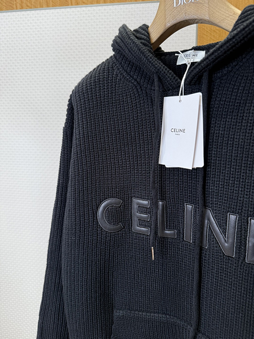 セリーヌ CELINE レザーアップリケ刺繍りウールパーカー