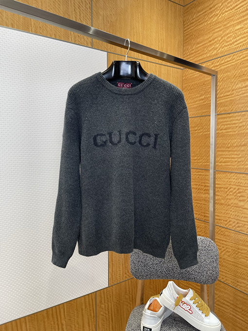 グッチコピー GUCCI カシミヤのインターシャ編みレターロゴクルーネックセーター