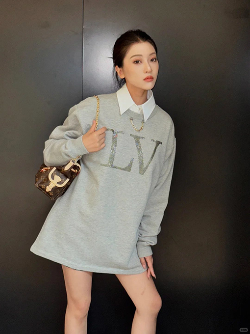 ルイヴィトン LV ラインストーンチェーン付き長袖シャツ