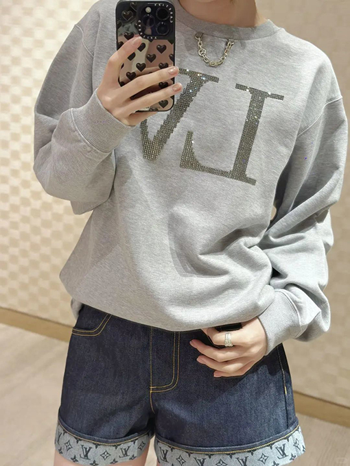 ルイヴィトン LV ラインストーンチェーン付き長袖シャツ