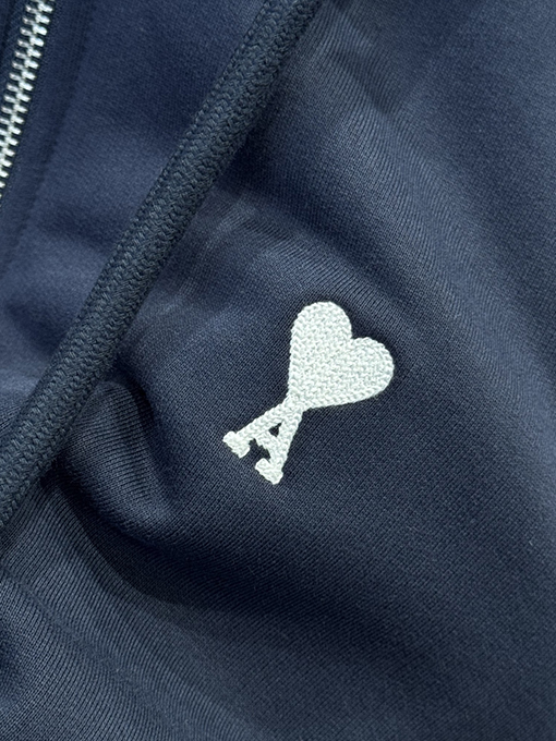 アミ 刺繍りジッパー付きフード付きスウェットシャツジャケット