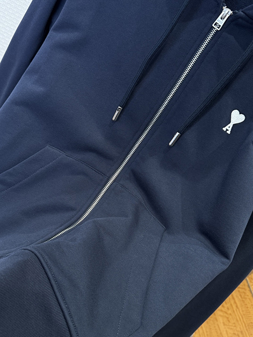 アミ 刺繍りジッパー付きフード付きスウェットシャツジャケット