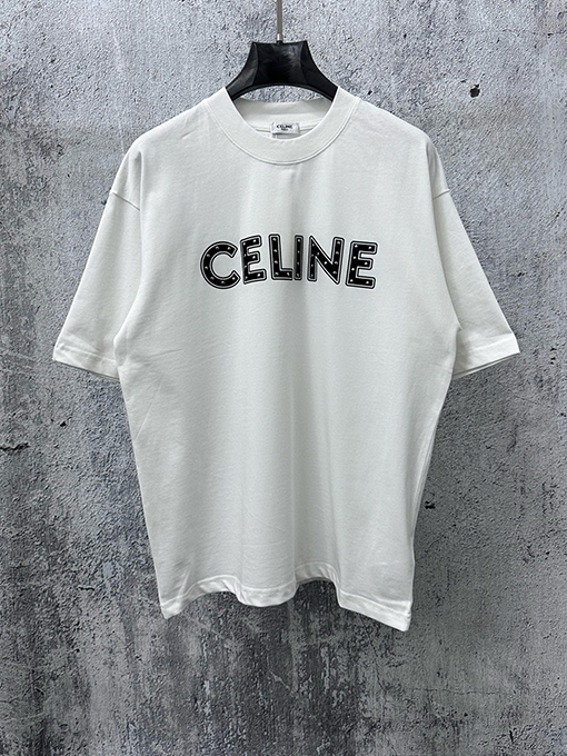 セリーヌ CELINE レターロゴ入りスタッズ付きカップル半袖Tシャツ
