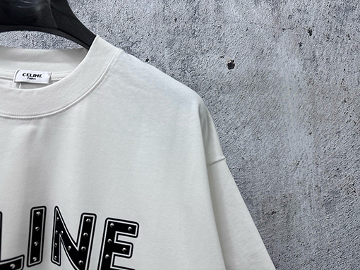 セリーヌ CELINE レターロゴ入りスタッズ付きカップル半袖Tシャツ