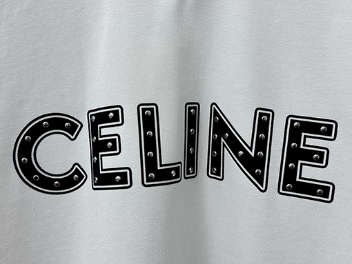 セリーヌ CELINE レターロゴ入りスタッズ付きカップル半袖Tシャツ