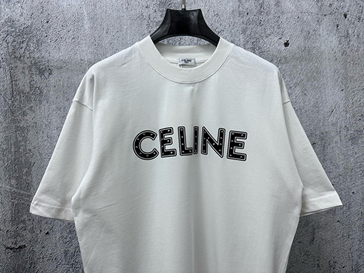 セリーヌ CELINE レターロゴ入りスタッズ付きカップル半袖Tシャツ