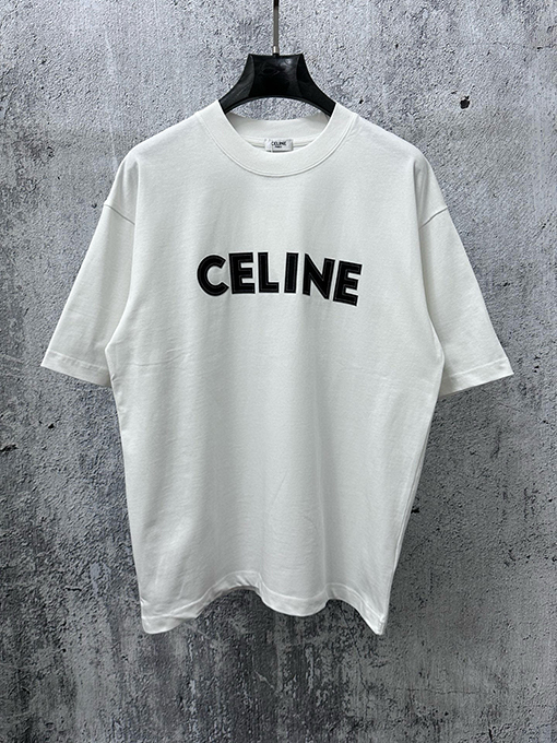 セリーヌブランドコピー CELINE 文字ロゴ点線フォーム半袖Tシャツ