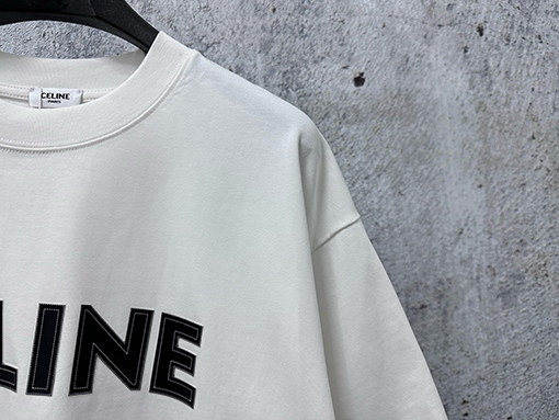 セリーヌブランドコピー CELINE 文字ロゴ点線フォーム半袖Tシャツ