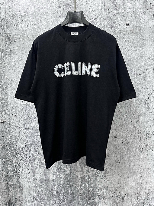 セリーヌ CELINE レターロゴ入りスタッズ付きカップル半袖Tシャツ