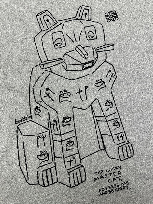 ロエベコピー 米粒糸で猫の刺繍をした長袖シャツ