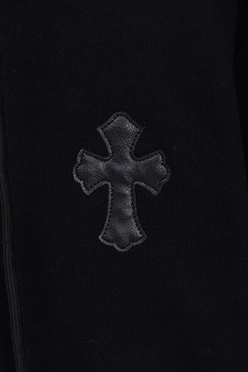 クロムハーツ レザーラベルクロス刺繍ロゴプリントドローストリングジップアップ、フード付きジャケット