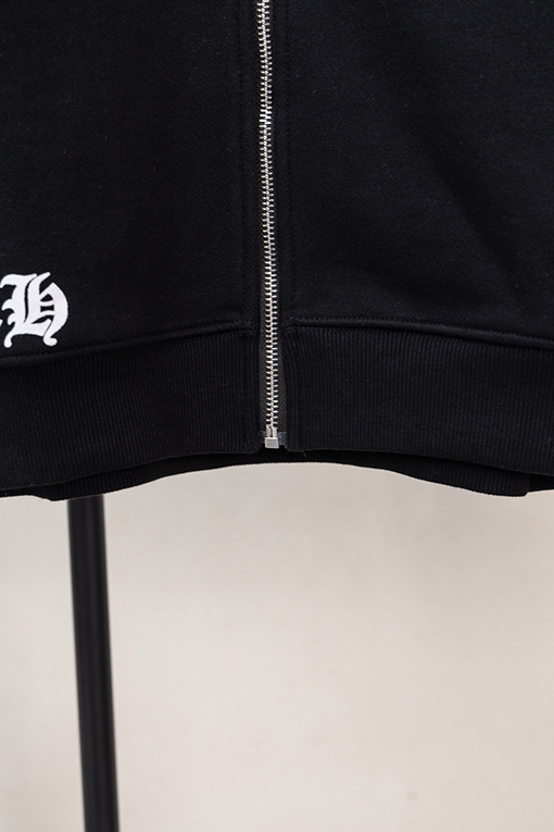 クロムハーツ レザーラベルクロス刺繍ロゴプリントドローストリングジップアップ、フード付きジャケット