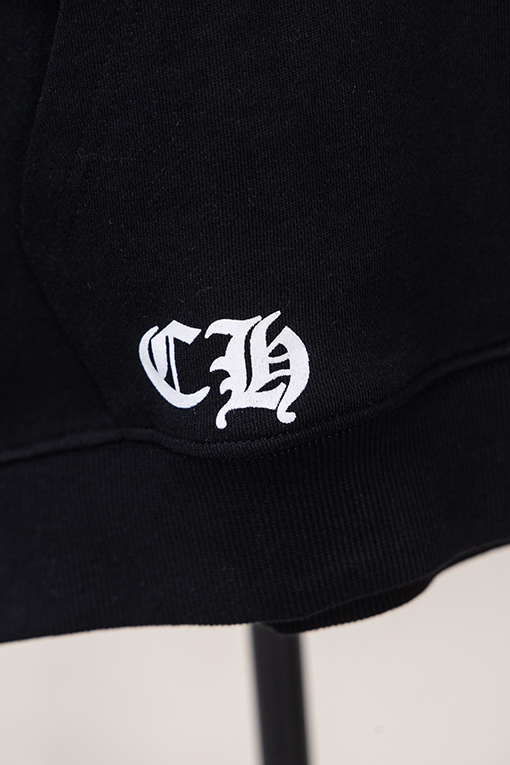 クロムハーツ レザーラベルクロス刺繍ロゴプリントドローストリングジップアップ、フード付きジャケット