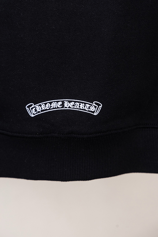 クロムハーツ レザーラベルクロス刺繍ロゴプリントドローストリングジップアップ、フード付きジャケット