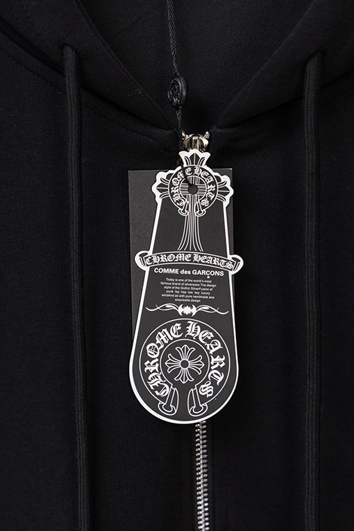 クロムハーツコピー 胸に革製のクロス刺繍ドローストリング付きジッパー開閉のフード付きジャケット