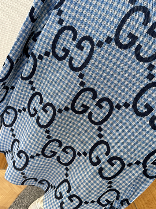 グッチブランドコピー 細かいチェック柄のダブルG総柄プリント長袖シャツ